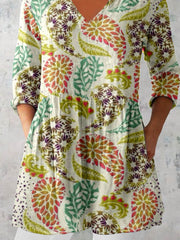 Women's Elegant Floral Pattern V neck Top