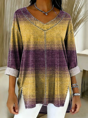 Women's Color Gradient Art Casual Washed Denim Top