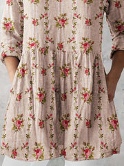 Women's Retro Floral Art Print Casual V-neck Top