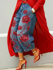 π₯ Jeans Sale: Buy 3 Get 1 FREE β Code: 4FREE | Women's Retro Floral Pattern Art Print Casual Jeans