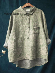 Women's Vintage Floral Art Print Casual Cotton And Linen Shirt