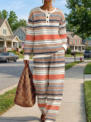 Womens Waffle Texture Aztec Stripe Two Piece Set