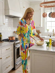 Womens Waffle Texture Colorful Dog Print Casual Lounge Set