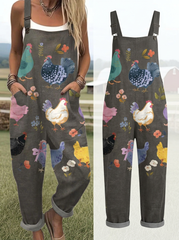 Women's Vintage Flower Chick Art Print Casual Wide Leg Jumpsuit