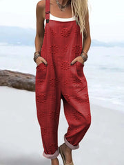 Women's Vintage Floral Pattern Art Print Casual Wide Leg Jumpsuit