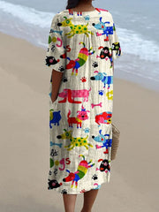 Women's Dog Art Print Casual Dress