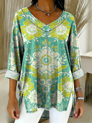 Women's Retro Gradient Ethnic Art Patterns Casual Washed Denim Top