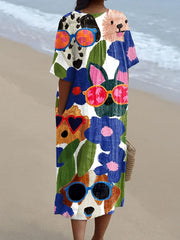 Women's Dog Art Print Casual Dress