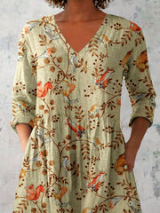 Women's Elegant Floral Pattern V neck Top