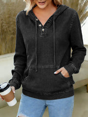 Women's V-neck Long-sleeved Casual Loose Denim Hooded Top
