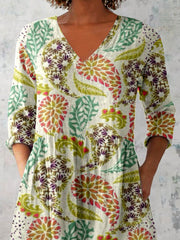 Women's Elegant Floral Pattern V neck Top