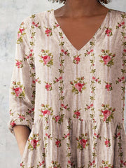 Women's Retro Floral Art Print Casual V-neck Top