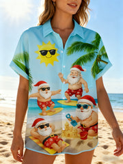 Women's Moisture-wicking Santa Beach Chest Pocket Hawaiian Shirt
