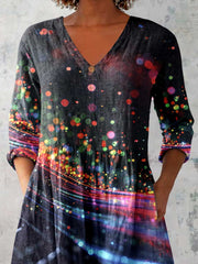 Women's Art Color Dot Print V-Neck Top