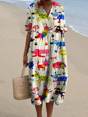 Women's Dog Art Print Casual Dress