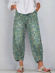 Women's Vintage Floral Pattern Art Print Casual Denim Pants