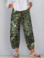 Women's Vintage Floral Pattern Art Print Casual Denim Pants