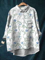 Women's Floral Art Print Casual Cotton And Linen Shirt