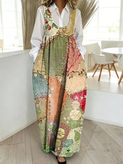 Women's Vintage Pattern Art Print Casual Denim Dress