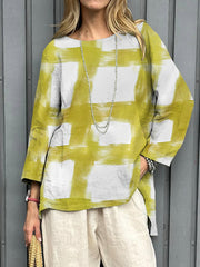 Women's Brushstroke Printed Casual Cotton And Linen Shirt