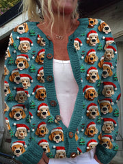Christmas Funny Dog Art Print Buttoned Cardigan Sweater