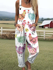 🔥 Jumpsuits Sale: Buy 2 Get 1 FREE – Code: 3FREE | Women's Vintage Bird Art Print Casual 100% Cotton Wide Leg Jumpsuit