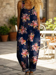 🔥Buy 2 Get 1 FREE – Code: 3FREE | Women's Vintage Flower Print Casual Denim Jumpsuit