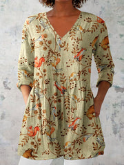 Women's Elegant Floral Pattern V neck Top