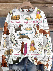 The Twelve Dogs Of Christmas Funny Dogs Christmas Print Knit Pullover Sweater