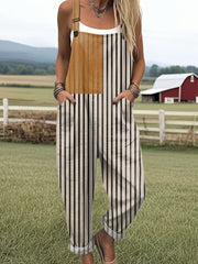 Women's Vintage Abstract Geometric Art Print Casual Wide Leg Jumpsuit
