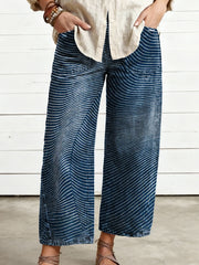 Women's Vintage Geometric Art Print Casual Trousers With Pockets