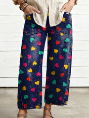 Women's Valentine's Day Heart Art Print Casual Trousers With Pockets