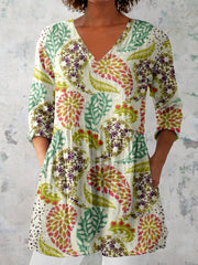 Women's Elegant Floral Pattern V neck Top