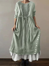 Women's Solid Color Round Neck Long Sleeve Casual Loose Tie-Drawstring Dress