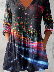 Women's Art Color Dot Print V-Neck Top