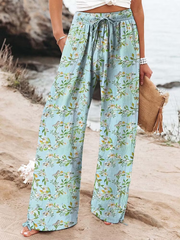 Women's Vintage Flowers Art Printed Cotton And Linen Casual Pants