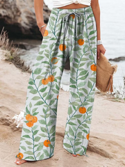 Women's Vintage Flowers Art Printed Cotton And Linen Casual Pants