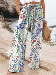 Women's Vintage Flowers Art Printed Cotton And Linen Casual Pants