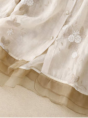 Art Retro Embroidery 3/4 Sleeve Patchwork Shirt