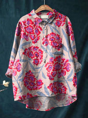 π₯ Linen Shirt Sale: Buy 2 Get 1 FREE β Code: 3FREE | Women's Flower Art Print Casual Cotton And Linen Shirt