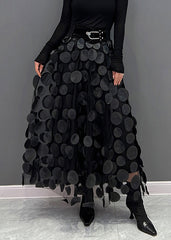 Elegant Khaki Dot Patchwork Tulle Skirt Fall