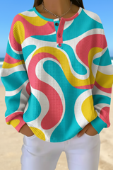 Women's Gradient Pattern Art Print Casual Waffle Sweatshirt RSWF1218