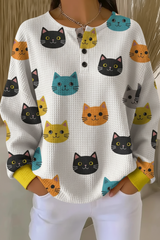 Women's Gradient Pattern Art Print Casual Waffle Sweatshirt RSWF1227