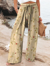 Women's Vintage Flowers Art Printed Cotton And Linen Casual Pants