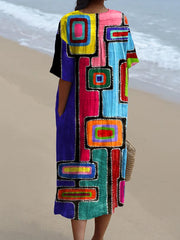 Women's Abstract Geometric Art Print Casual Flowy Dress