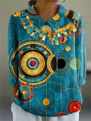 Women's Abstract Geometric Pattern Art Print Casual Cotton Linen Wide Leg Jumpsuit
