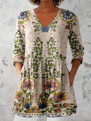 Women's Elegant Floral Print V-Neck Top