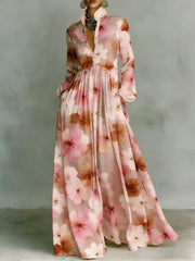 Women's Vintage Floral Art Elegant Romantic Casual Vacation Maxi Dress