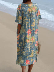 Women's Retro Flower Art Print Casual Dress