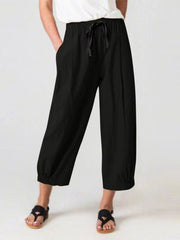 Women's Slacks with Cotton and Linen Drawstring Pockets